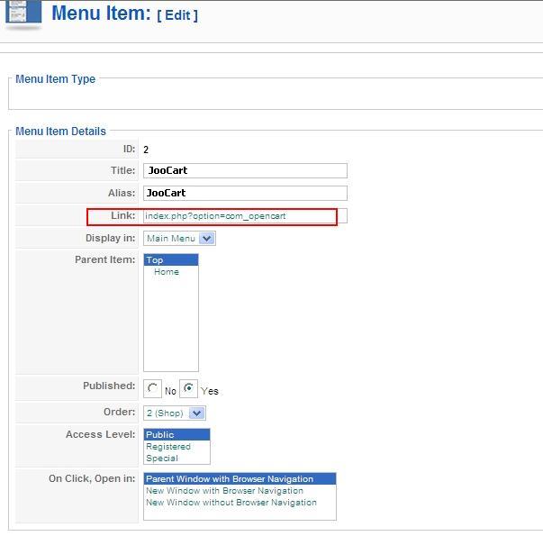 Create Menu item for JooCart